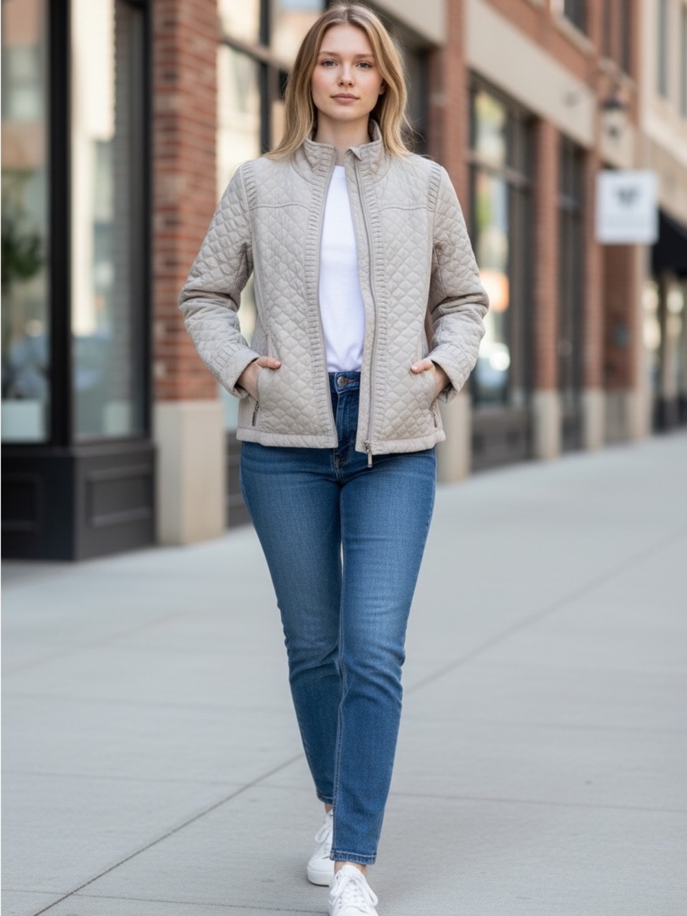NEW Never worn: Giacca Quilted Zip Front Jacket in Soft Pearl Color
